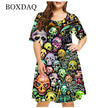 Skull Flower Print Party Dresses Women Short Sleeve - TheWellBeing4All