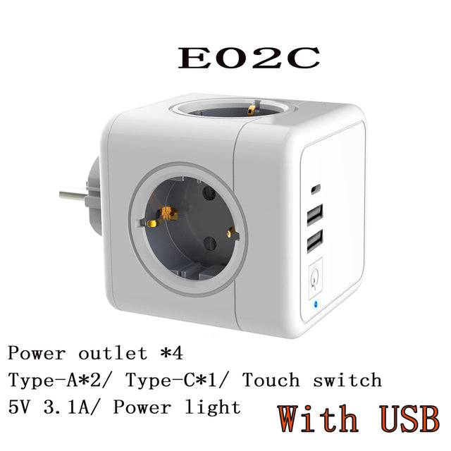 4 Outlet Extension Adapter Socket Wall Outlets Power Strip Powercube Smart USB Socket 5V 2.1A 250V - TheWellBeing4All