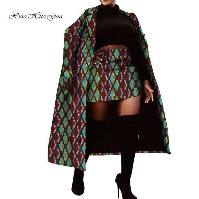 Set of Traditional African Long Trench Coat Skirt Set - TheWellBeing4All