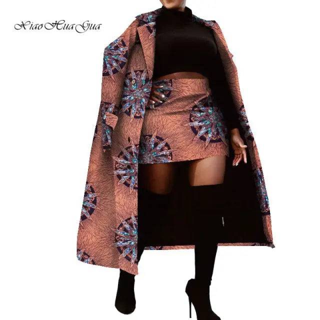 Set of Traditional African Long Trench Coat Skirt Set - TheWellBeing4All