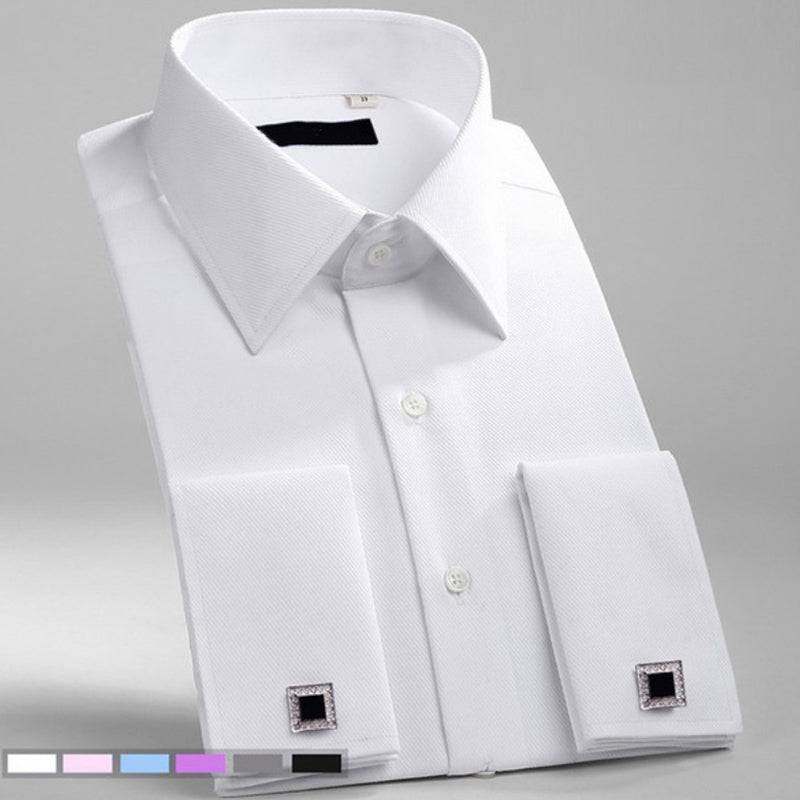 French Cuff Shirt White Long Sleeve Formal Business Buttons Male Shirts Regular Fit - TheWellBeing4All