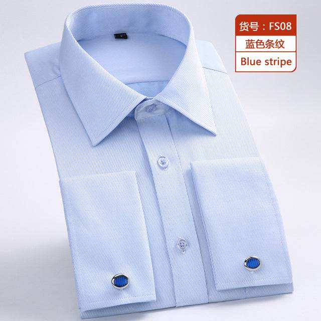 French Cuff Shirt White Long Sleeve Formal Business Buttons Male Shirts Regular Fit - TheWellBeing4All