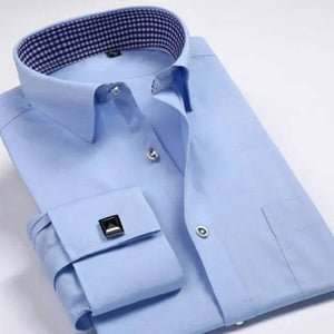 French Cuff Mens Formal Business Dress Shirt Solid Twill Men Party Wedding Tuxedo Shirts with Cufflinks Chest Pocket - TheWellBeing4All