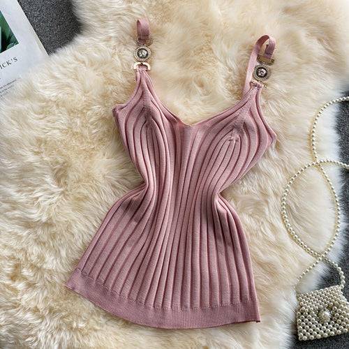 V-neck Halter Sweet Camisole  off-Shoulder Solid Color Sleeveless Camis - TheWellBeing4All