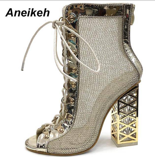 Gold boots Lace-Up High Heels - TheWellBeing4All