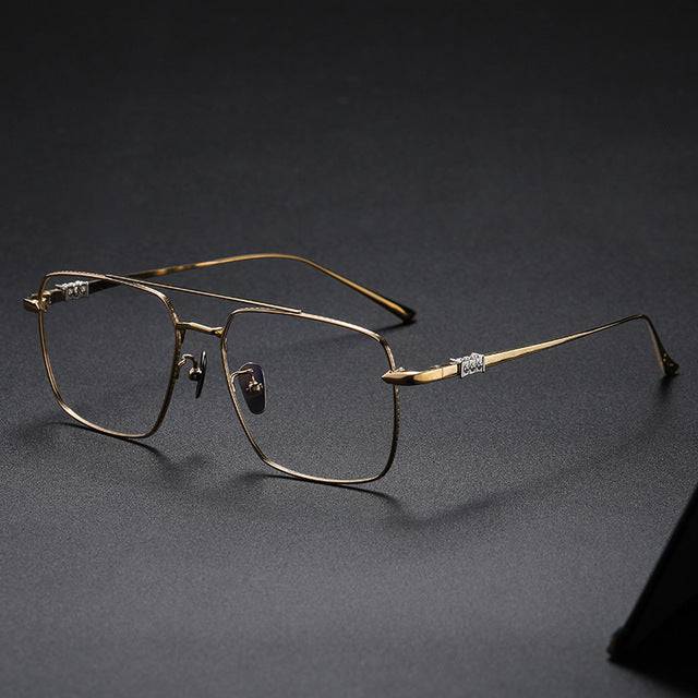 Oversized Frame Pilot Eyeglasses Gold Big Square frame Double Beam Spectacle frame - TheWellBeing4All