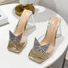 Rhinestone Bowtie Buckle Slippers Sandals Crystal Perspex Heels Ladies Dress Shoes - TheWellBeing4All