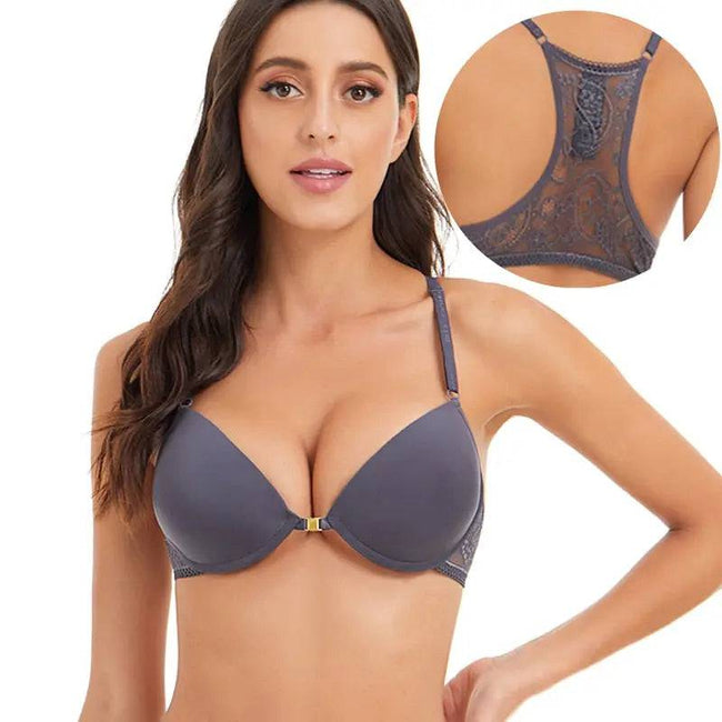 MiaoErSiDai Sexy Women's Large Size Bra Push Up To Gather Sexy Lace Bra Beautiful Back Shrinks Chest Convenient Front Buckle - TheWellBeing4All