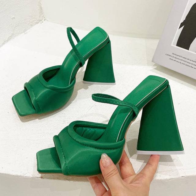 Triangle High Heel Summer Sandals Sexy Satin Soft Padded Party Shoes Comfort Runway Back Strap Dress Sandals - TheWellBeing4All