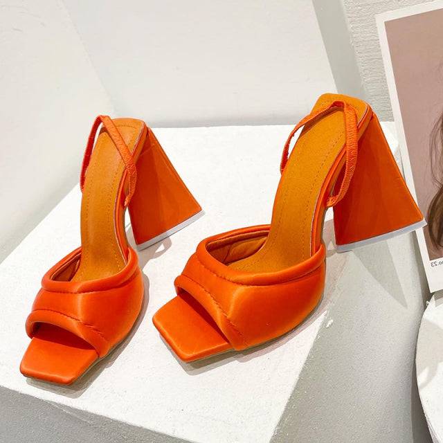 Triangle High Heel Summer Sandals Sexy Satin Soft Padded Party Shoes Comfort Runway Back Strap Dress Sandals - TheWellBeing4All