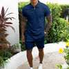 Tracksuit Cotton Solid Color Short Sleeve Zipper Polo Shirt & Shorts Set - TheWellBeing4All