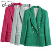 Traf Jacket Ornate Button Tweed Woolen Coats Female Casual Thick Green Blazers Blue Outerwear - TheWellBeing4All