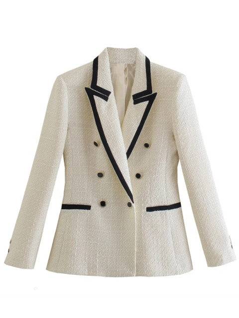 Traf Jacket Ornate Button Tweed Woolen Coats Female Casual Thick Green Blazers Blue Outerwear - TheWellBeing4All