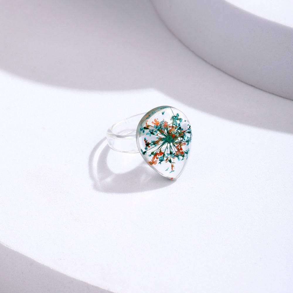 Lost Lady Fashion Transparent Chunky Epoxy Resin Rings Cute Multicolor Dried Flower Finger Rings for Women Party Jewelry Gifts - TheWellBeing4All