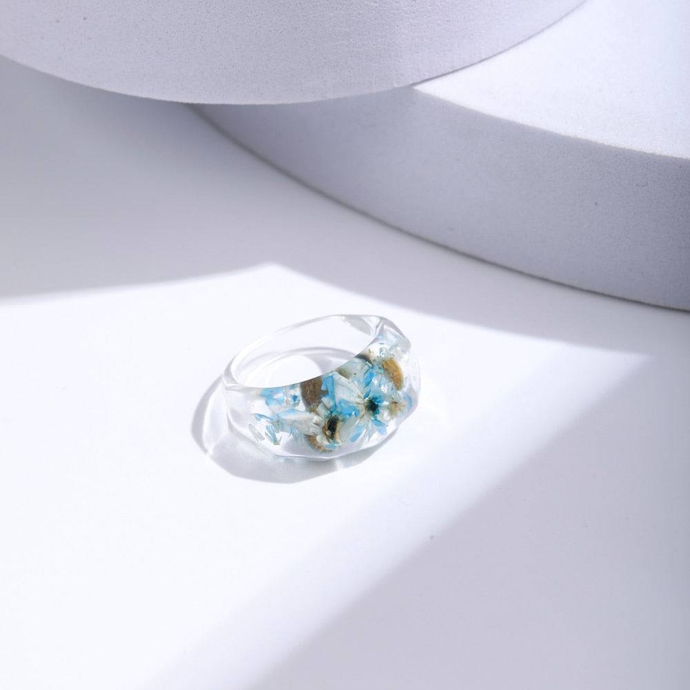 Lost Lady Fashion Transparent Chunky Epoxy Resin Rings Cute Multicolor Dried Flower Finger Rings for Women Party Jewelry Gifts - TheWellBeing4All