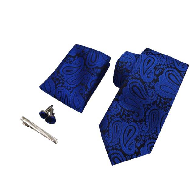 Tie set with Pink Paisley Tie, Tucker Clip, Hankies and Cuff links Gift Set for Men Wedding Party - TheWellBeing4All