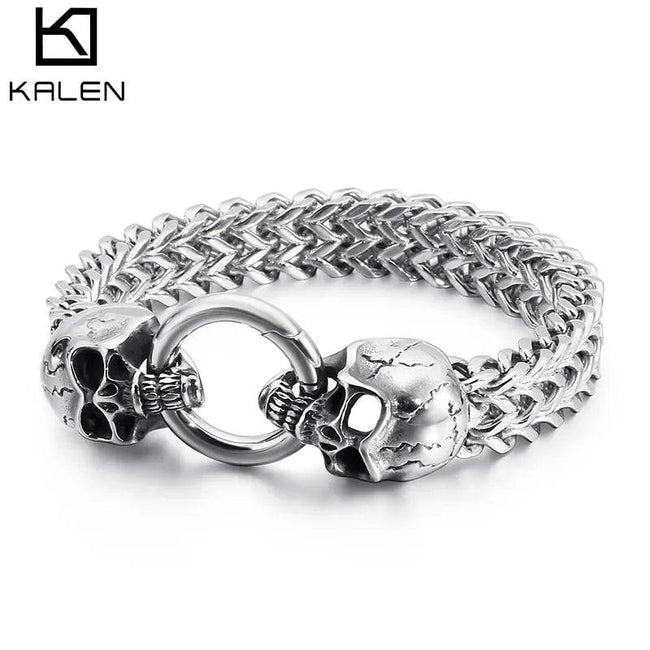 Stainless Steel Skull Charm Bracelet Men Mesh Chain Bangle - TheWellBeing4All