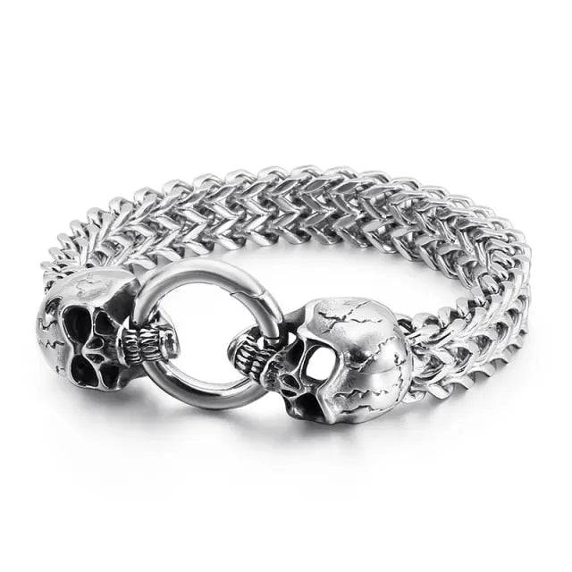 Stainless Steel Skull Charm Bracelet Men Mesh Chain Bangle - TheWellBeing4All