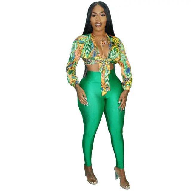 Women Luxury Set  Print Blouse and Long Pants Sexy Club Outfits - TheWellBeing4All