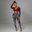 Women Luxury Set  Print Blouse and Long Pants Sexy Club Outfits - TheWellBeing4All