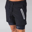 Two-in-one Jogging Fitness Training Quick-drying Sports Shorts Zipper Pocket Navy Blue Casual Pants - TheWellBeing4All