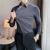 High Elasticity Seamless Men. Shirt Long Sleeve Slim Casual Shirt Solid Color Business Formal Dress Shirts Social Party Blouse - TheWellBeing4All