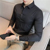 High Elasticity Seamless Men. Shirt Long Sleeve Slim Casual Shirt Solid Color Business Formal Dress Shirts Social Party Blouse - TheWellBeing4All