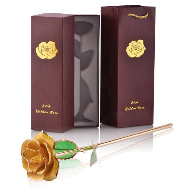 24k Gold Dipped Rose with Stand Eternal Flowers Forever Love In Box - TheWellBeing4All