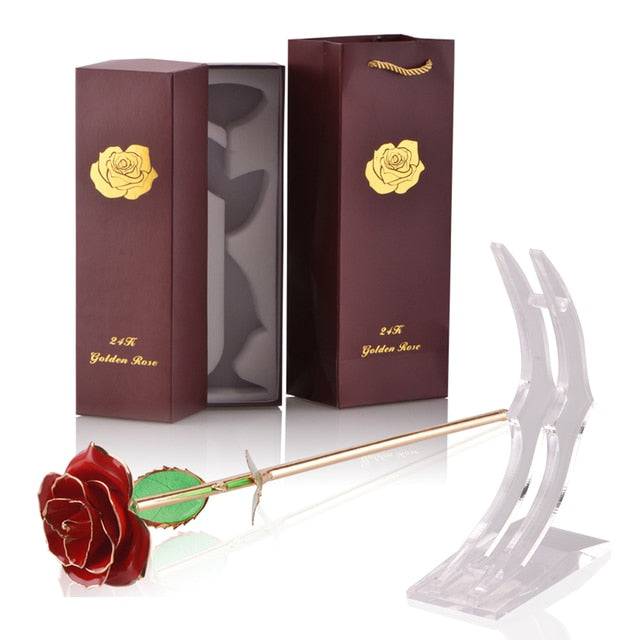 24k Gold Dipped Rose with Stand Eternal Flowers Forever Love In Box - TheWellBeing4All