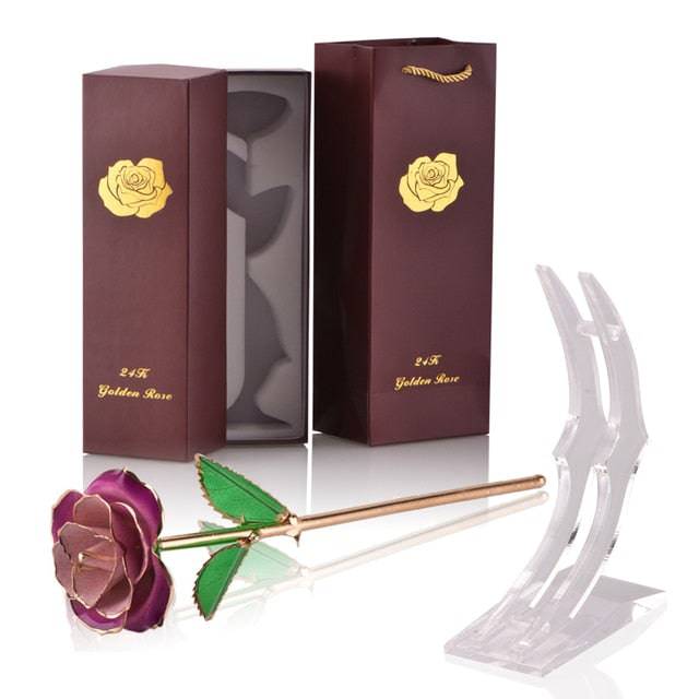 24k Gold Dipped Rose with Stand Eternal Flowers Forever Love In Box - TheWellBeing4All