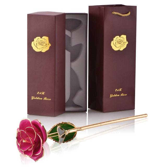 24k Gold Dipped Rose with Stand Eternal Flowers Forever Love In Box - TheWellBeing4All