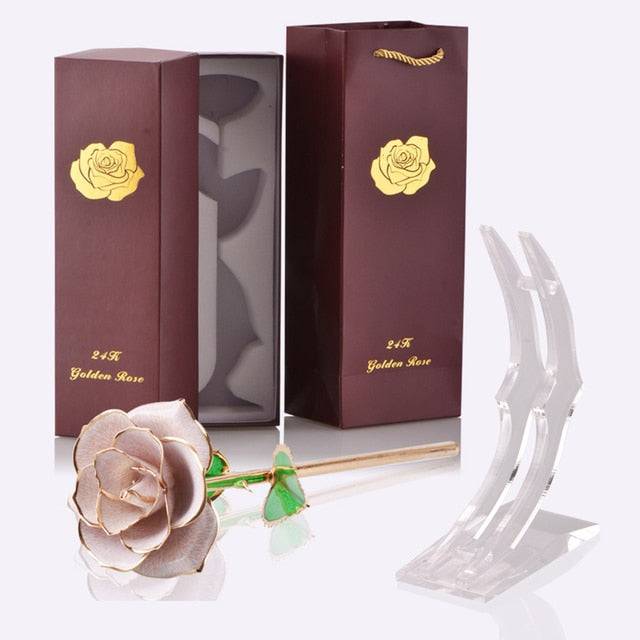 24k Gold Dipped Rose with Stand Eternal Flowers Forever Love In Box - TheWellBeing4All