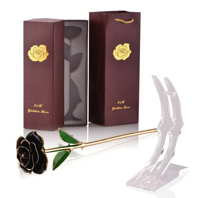 24k Gold Dipped Rose with Stand Eternal Flowers Forever Love In Box - TheWellBeing4All