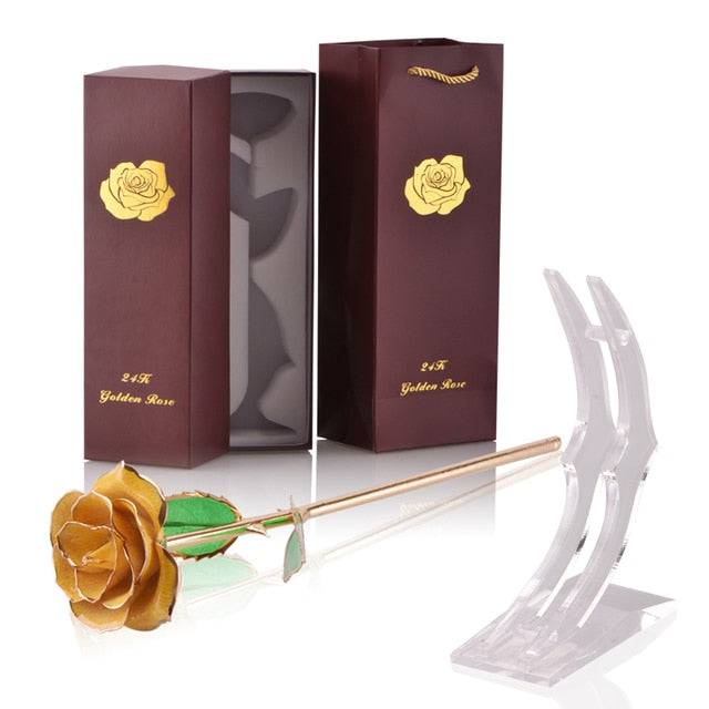 24k Gold Dipped Rose with Stand Eternal Flowers Forever Love In Box - TheWellBeing4All