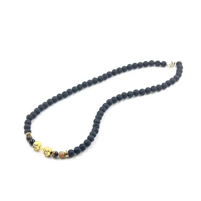 Stone Rose Gold Silver Color Barbell Men Necklace Beaded Matte Balck Beads - TheWellBeing4All