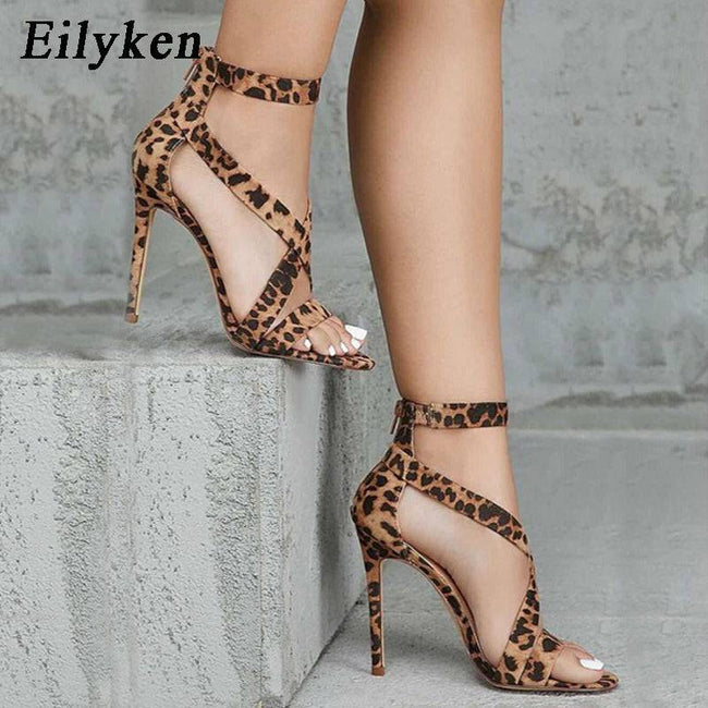 Leopard grain Party Sexy Open-toed Thin heels Sandals Elegant Buckle Strap Lady Pumps Sandals size 35-40 - TheWellBeing4All