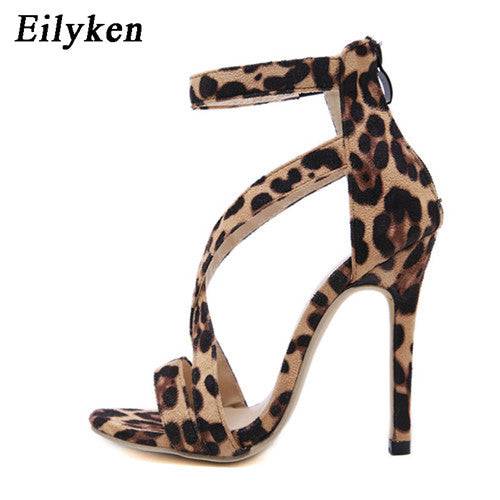 Leopard grain Party Sexy Open-toed Thin heels Sandals Elegant Buckle Strap Lady Pumps Sandals size 35-40 - TheWellBeing4All