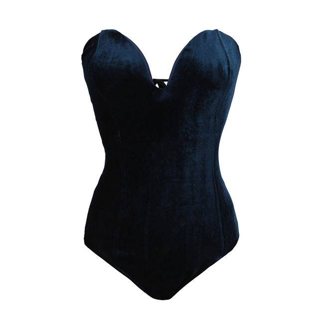 Strapless Velvet Sexy Bodysuit Women Sweetheart Body on Backless Lace Up Body, V Neck - TheWellBeing4All