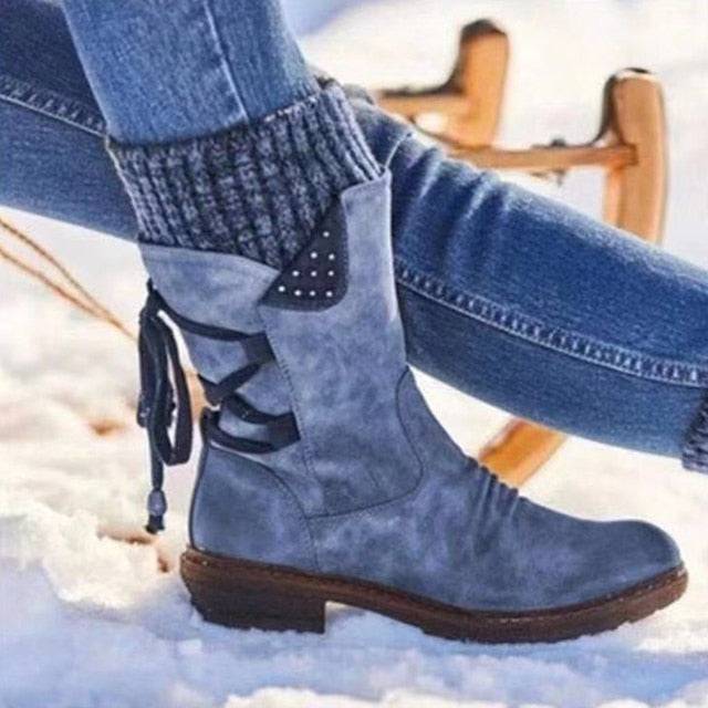 Winter Warm Back Lace Up Snow Boots With Thick Heel Vintage Style Design - TheWellBeing4All