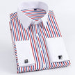 French Cuff Dress Shirt Men Long Sleeve Solid Color Striped Style Male Cufflink Include - TheWellBeing4All