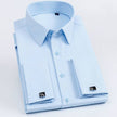 French Cuff Dress Shirt Men Long Sleeve Solid Color Striped Style Male Cufflink Include - TheWellBeing4All