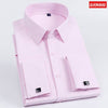 French Cuff Dress Shirt Men Long Sleeve Solid Color Striped Style Male Cufflink Include - TheWellBeing4All