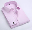 French Cuff Dress Shirt Men Long Sleeve Solid Color Striped Style Male Cufflink Include - TheWellBeing4All