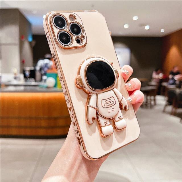 Heart Plating Bumper Cartoon Astronaut Stand Holder Case For iPhone 14 - TheWellBeing4All