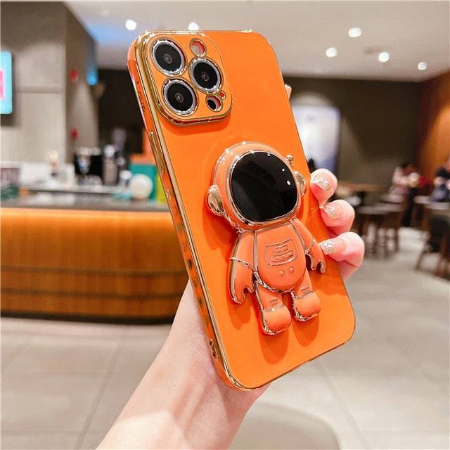 Heart Plating Bumper Cartoon Astronaut Stand Holder Case For iPhone 14 - TheWellBeing4All