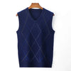 V Neck Argyle Sweater Vest, Casual Knitted Sleeveless Vest top Male Brand Clothes - TheWellBeing4All