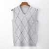 V Neck Argyle Sweater Vest, Casual Knitted Sleeveless Vest top Male Brand Clothes - TheWellBeing4All