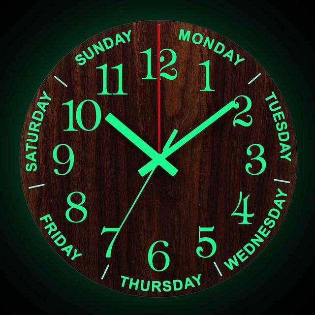 Wall Clock Wood Silent light in dark - TheWellBeing4All