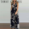 Jumpsuits Overalls  V-neck Print Spaghetti Strap Casual Loose Open Back Sleeveless Floor-length - TheWellBeing4All