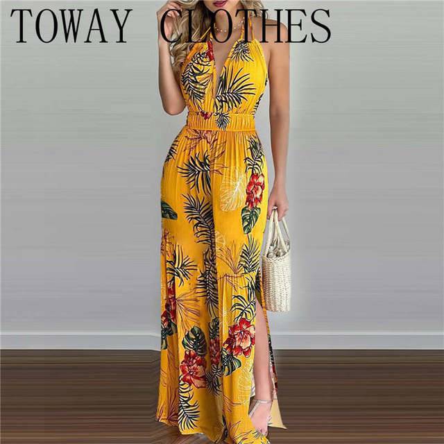 Jumpsuits Overalls  V-neck Print Spaghetti Strap Casual Loose Open Back Sleeveless Floor-length - TheWellBeing4All